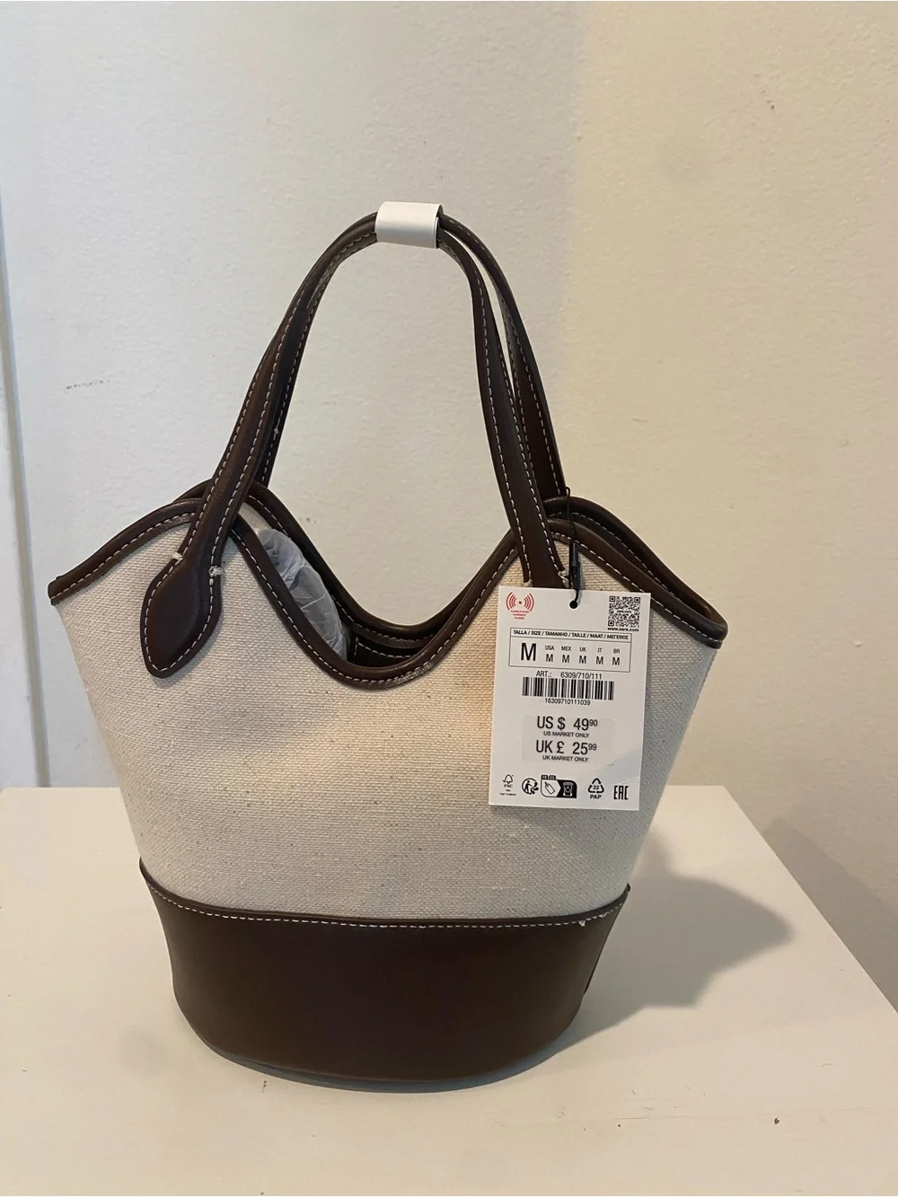 Zara Cream Canvas and Brown Trim Tote